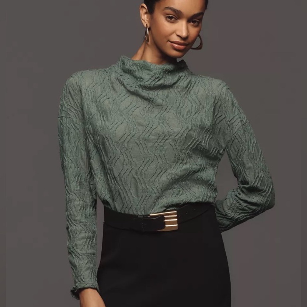 Anthropologie Textured Funnel-Neck Top Green - Women’s Medium